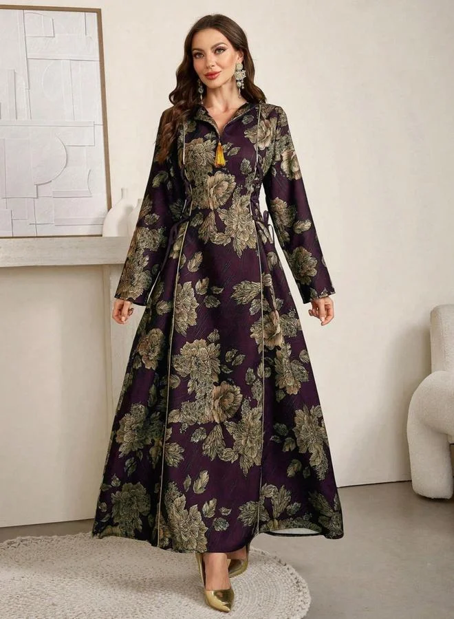 تايك تو جلابية بطبعة زهور وأربطة جانبية